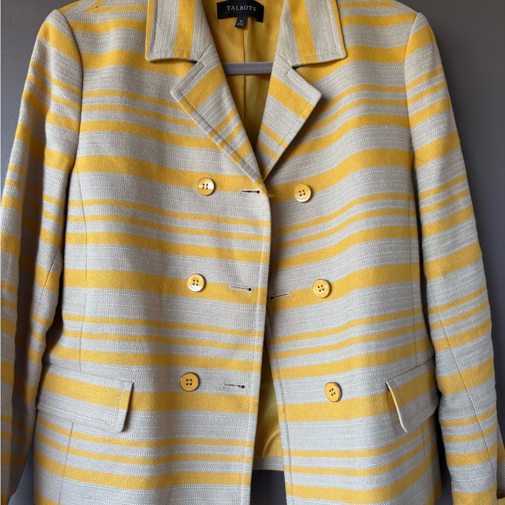 NWOT Women’s Talbots Yellow & Khaki Striped Blazer - SIZE 10 - Picture 2 of 16